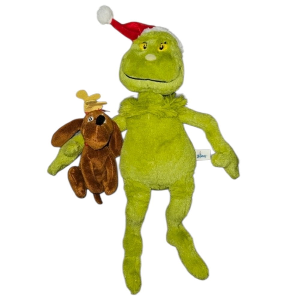 The Grinch Plush with Dog Max Christmas Stuffy Decor Santa Hat